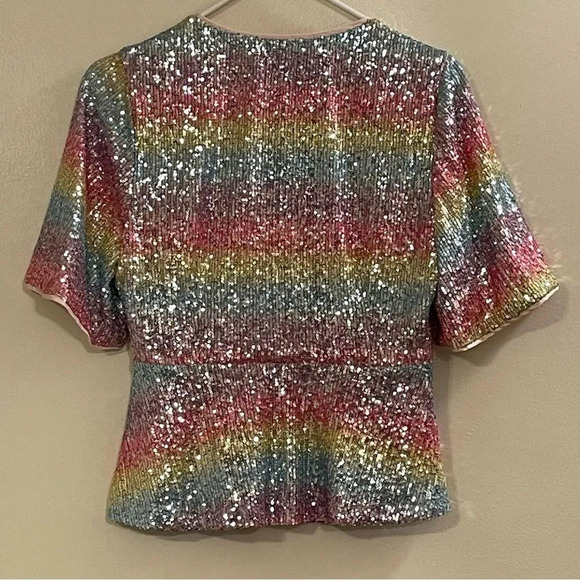 MODCLOTH NWOT Sparkling Spectrums Surplice Peplum Top in Pink - Picture 5 of 9